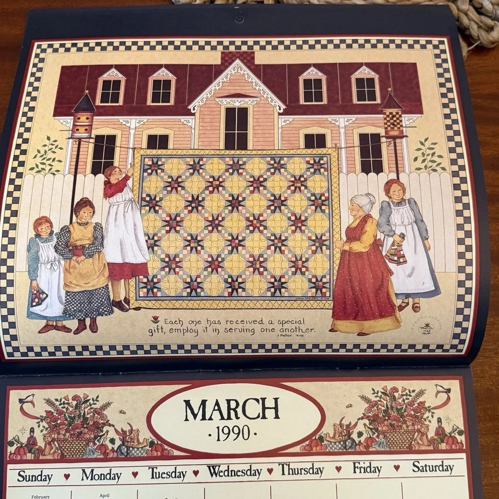 1990 Country Sampler‎ Calendar – 12x12 – Folk Art Cottagecore Grannycore